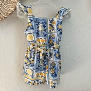 Tommy Bahama Baby Girls Blue & Lemon Tile Print Romper. Size 12M